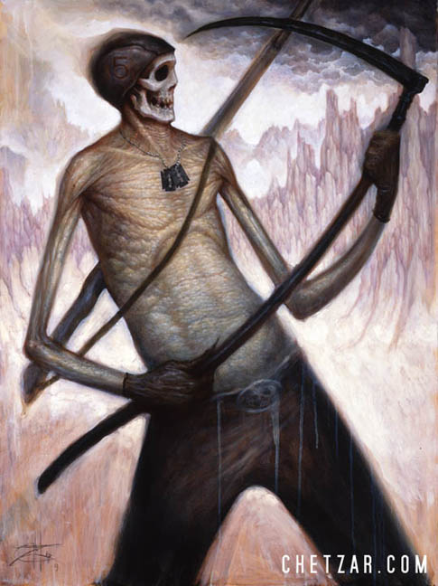 Death Playing Air Guitar on a Scythe